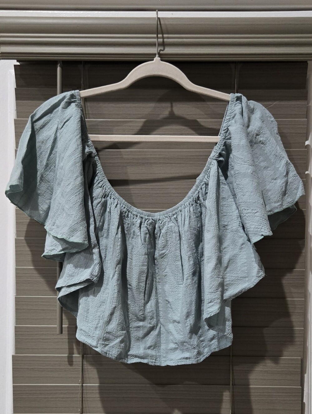 Fantastic Fawn Powder Blue Ruffle Off-Shoulder Crop Top